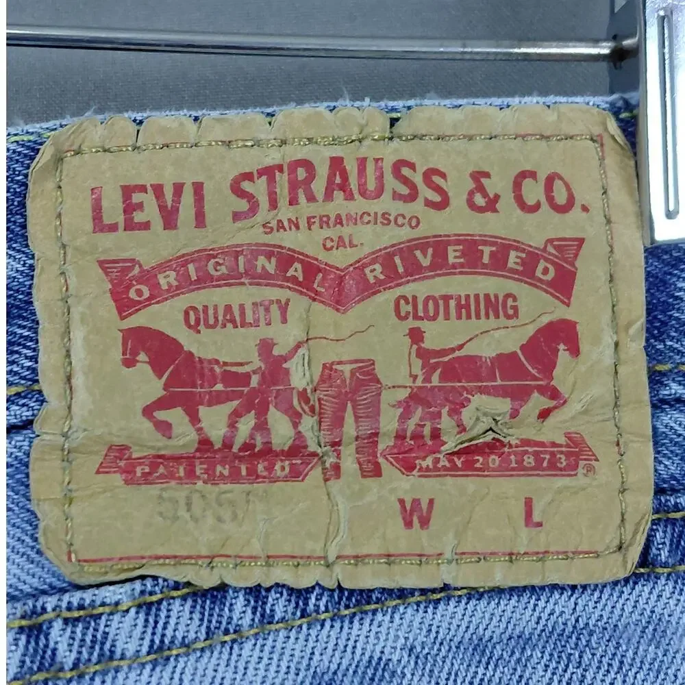Levi's 505 Blue Light Wash Straight Leg Jeans Solid Men See Measurements